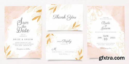 Watercolor Creamy Wedding Invitation Card Template Set
