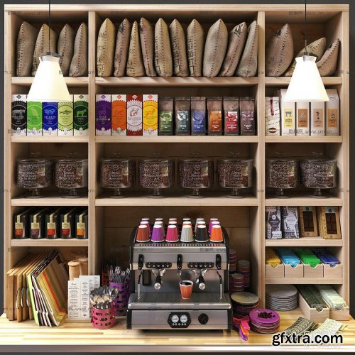 Modern goods shelf coffee machine tableware food combination 3D model