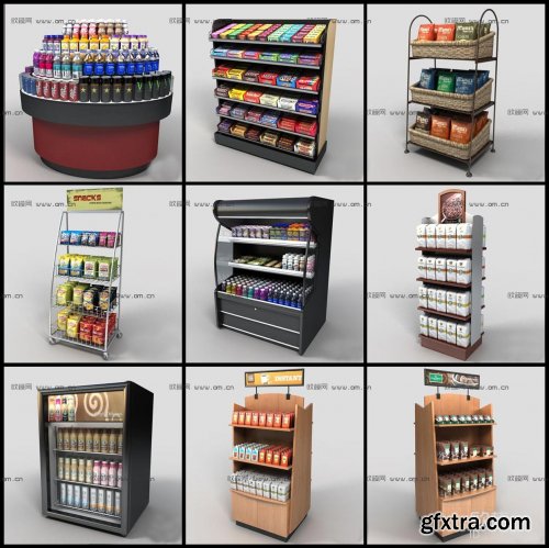 Modern mall supermarket shelves 3d model
