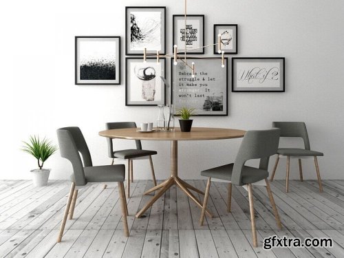 Modern dining table and chairs 05 3d model