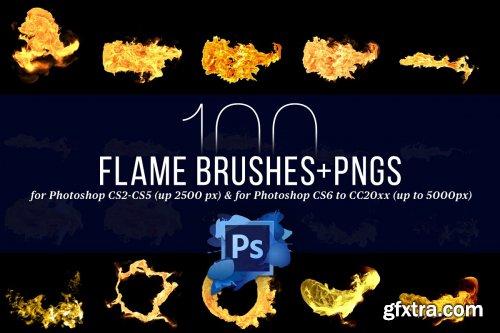 CreativeMarket - 100 Photoshop Flame Brushes + PNGs 4420561