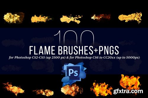 CreativeMarket - 100 Photoshop Flame Brushes + PNGs 4420561