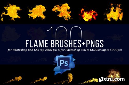 CreativeMarket - 100 Photoshop Flame Brushes + PNGs 4420561