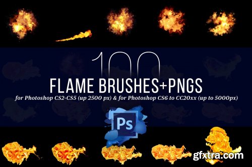 CreativeMarket - 100 Photoshop Flame Brushes + PNGs 4420561