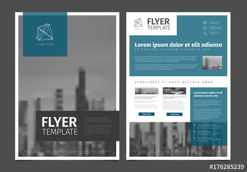 Business Flyer Layout with Blue and Gray Accents - 176285239 - 176285239