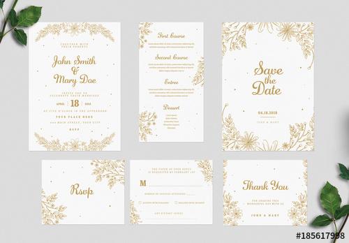 Gold Floral Wedding Invitation Set - 185617998 - 185617998