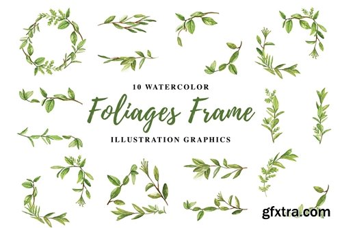 10 Watercolor Foliages Frame Illustration Graphics