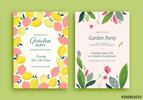 Garden Party Invitation Layouts with Lemon and Plant Illustrations - 266801670 - 266801670