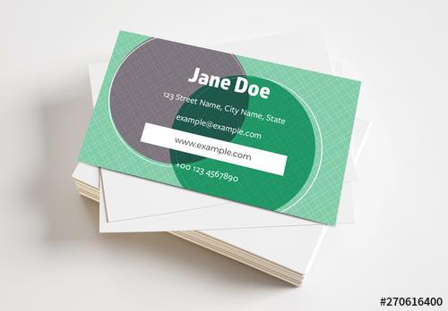 Business Card Layout with Green Circle Elements and Crosshatching - 270616400 - 270616400