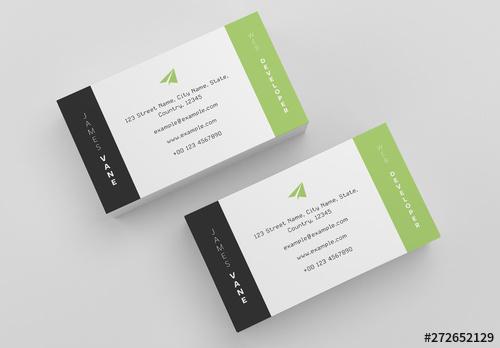 Business Card Layout with Vertical Text and Green Accent - 272652129 - 272652129