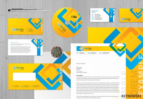 Corporate Identity Yellow, Orange, and Blue Business Stationery Layout - 270656581 - 270656581