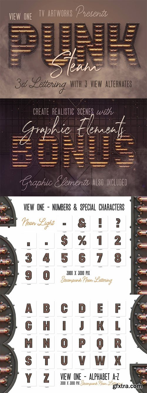 Steampunk Neon 3D Lettering View 1