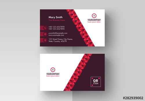 Business Card Layout with Red Elements - 282939002 - 282939002