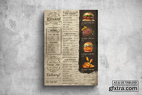 Vintage Grill Poster Food Menu - A3 & US Tabloid Vintage Grill Poster Food Menu - A3 & US Tabloid