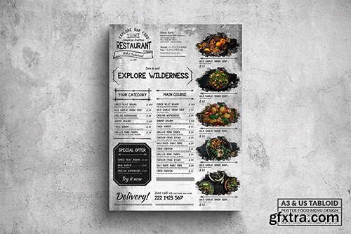 Light Vintage Poster Food Menu - A3 & US Tabloid