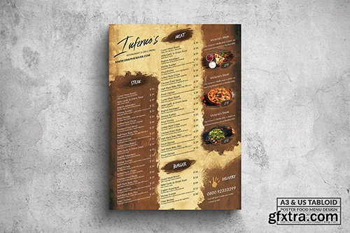 Inferno Vintage Poster Food Menu - A3 & US Tabloid
