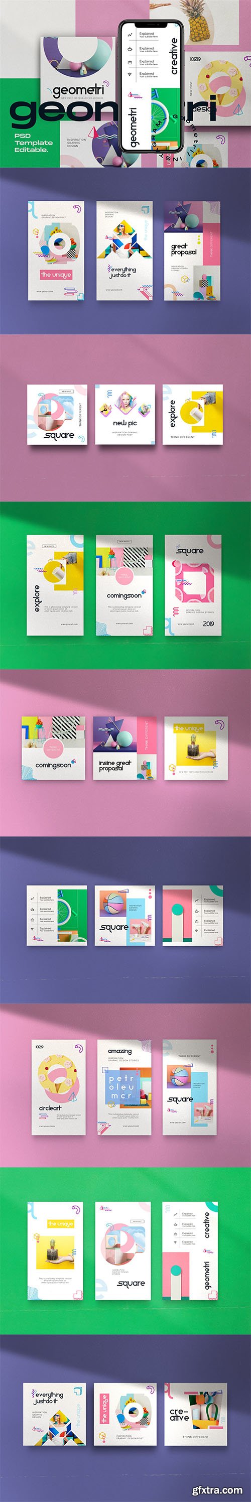 Geometri - Pack 2 Social Media Kit Post+Stories