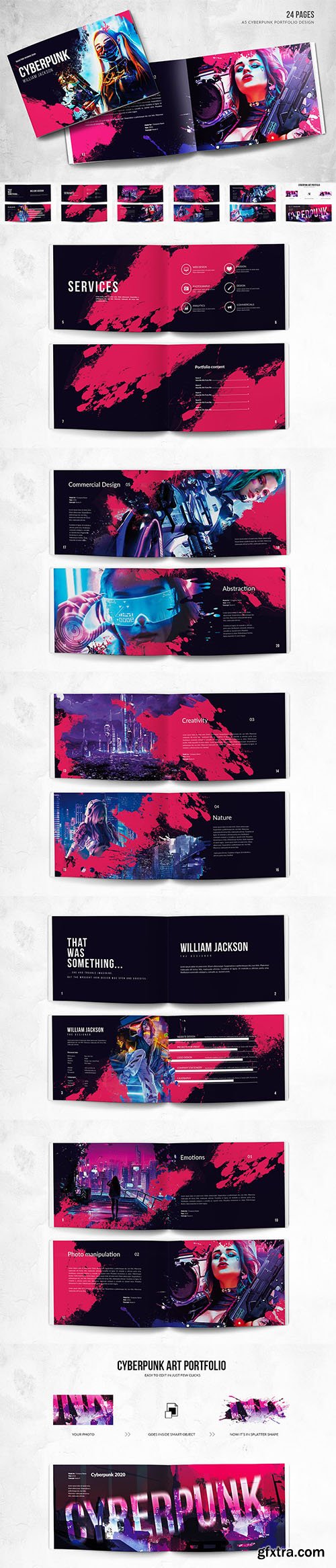 Cyberpunk Portfolio Design - A5 Bifold - 24 Pages