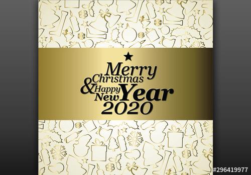 Gold Christmas Card Layout with Illustrative Elements - 296419977 - 296419977
