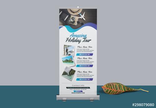 Roll Up Banner Layout with Blue Gradient Elements - 298079080 - 298079080