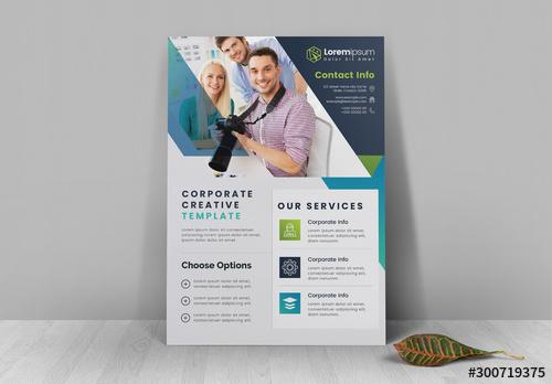 Corporate Flyer Layout with Blue Overlay Elements - 300719375 - 300719375