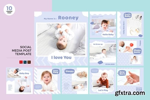 Newborn Baby Social Media Kit PSD & AI Template