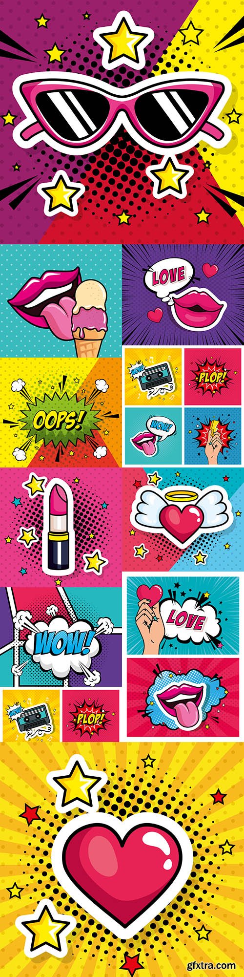 Pop art illustration and cloud inscriptions design element 15