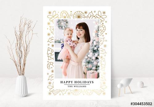 Happy Holidays Photo Card Layout with Gold Elements - 304453502 - 304453502