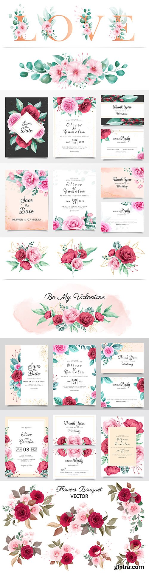 Watercolor wedding invitations floral elegant template 5 