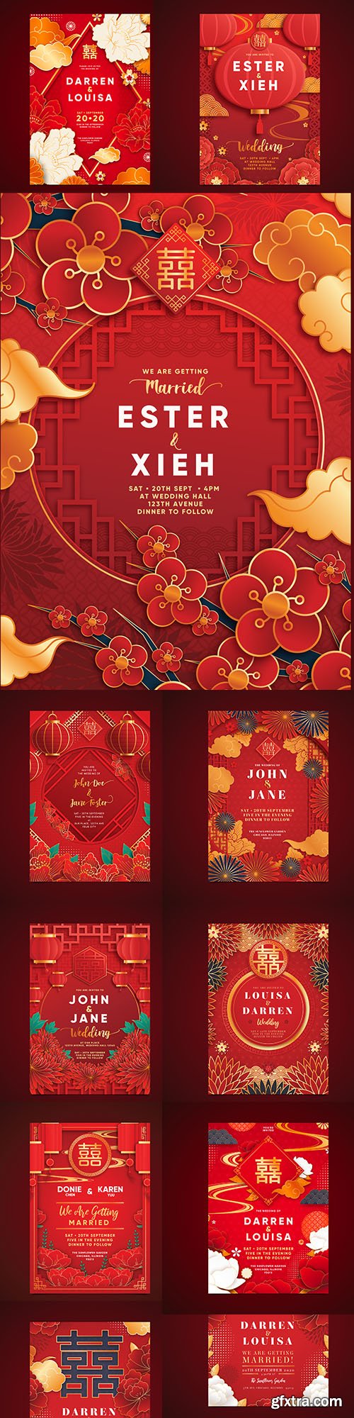 Chinese style wedding invitations realistic design
