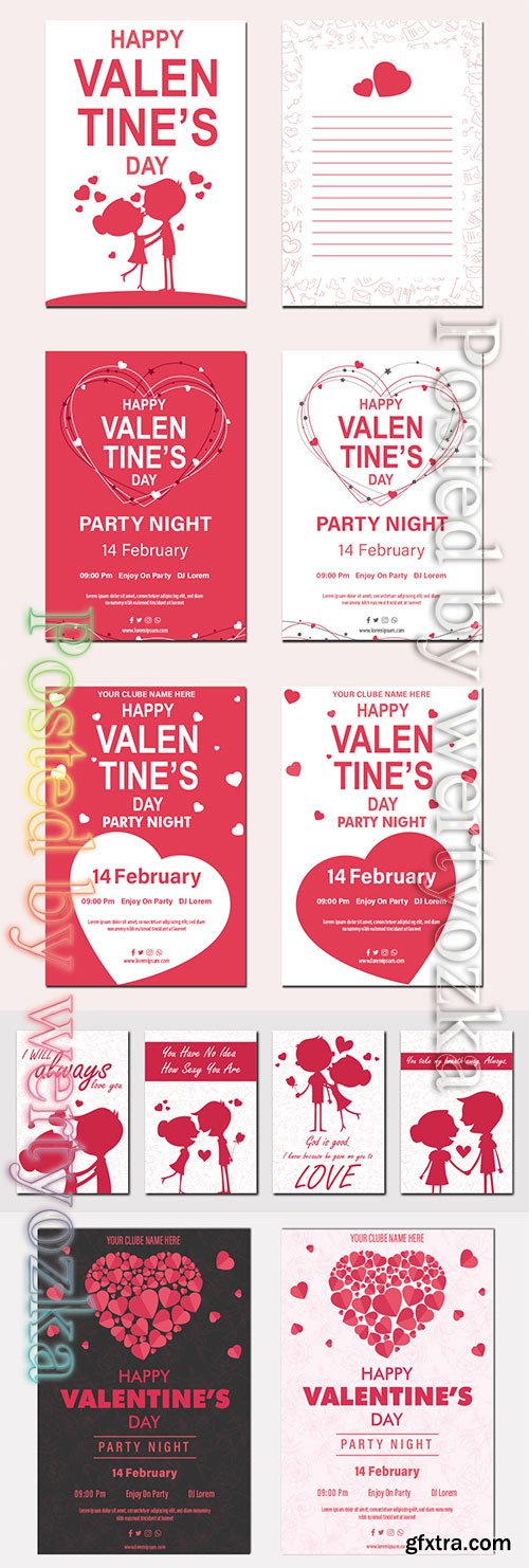 Valentine's Day party night poster tempate with hearts frame