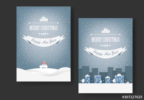 Christmas Card Layout with Driving Home with Presents Illustrations - 307227625 - 307227625