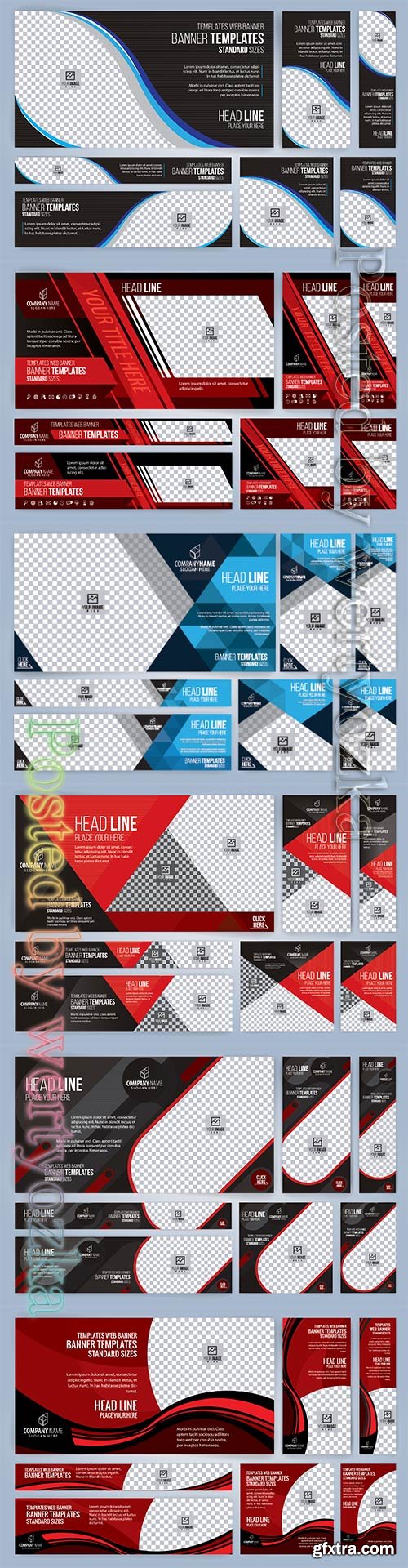 Web banners templates, standard sizes with space for photo Web banners templates, standard sizes with space for photo