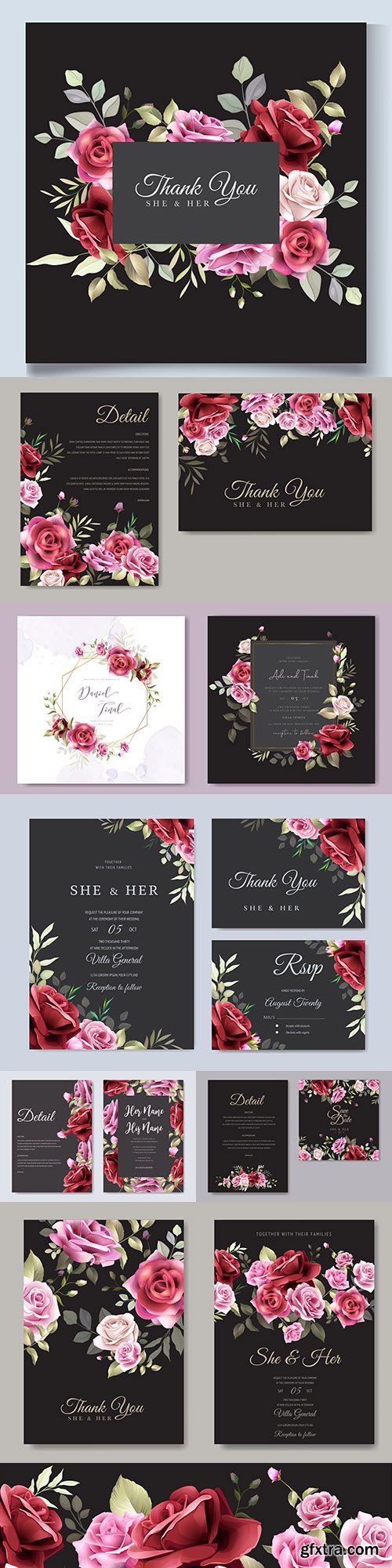 Wedding invitations floral elegant decorative template 7