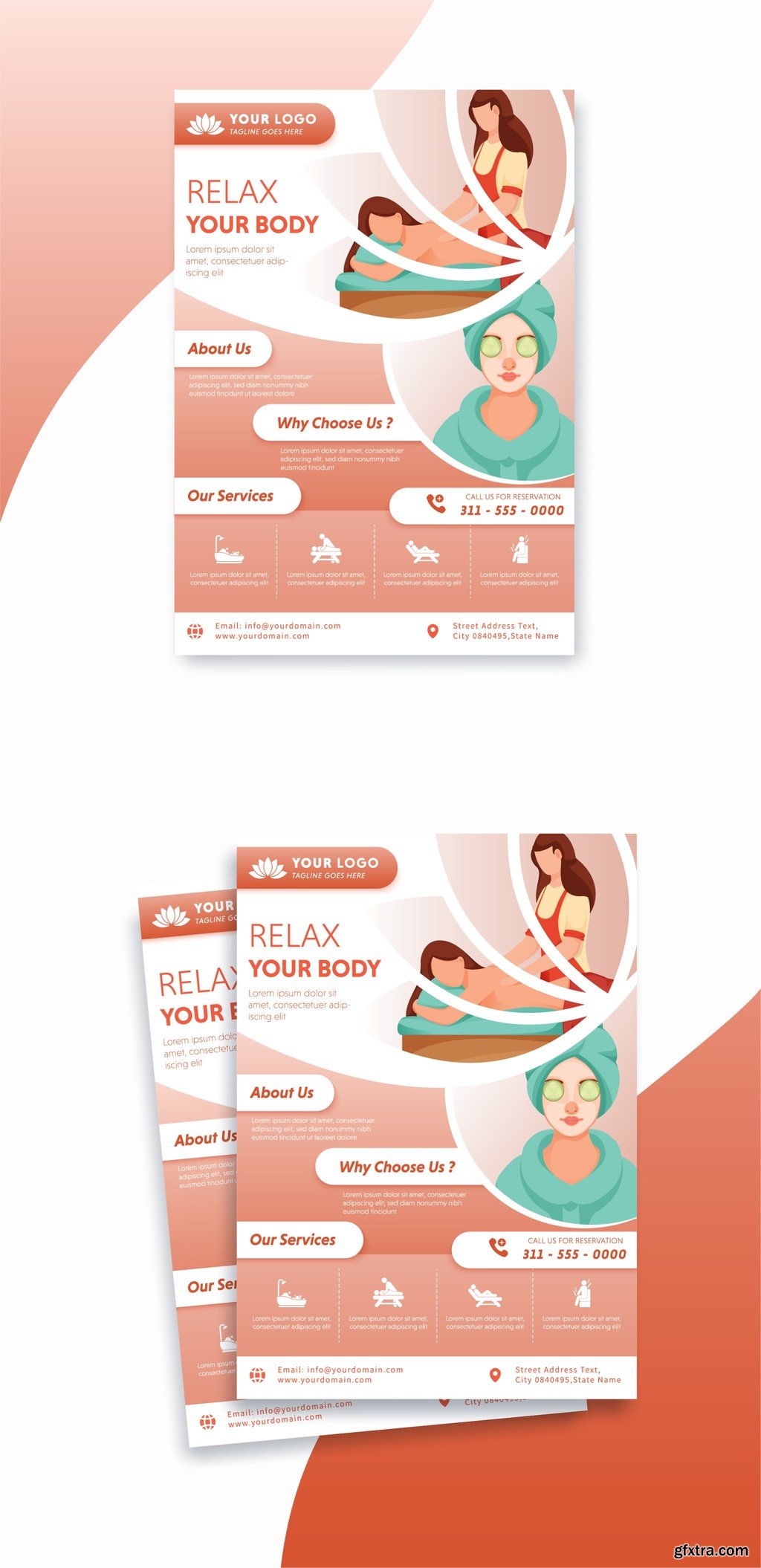 Orange And White Flyer Layout With Beauty Spa Illustration Elements 