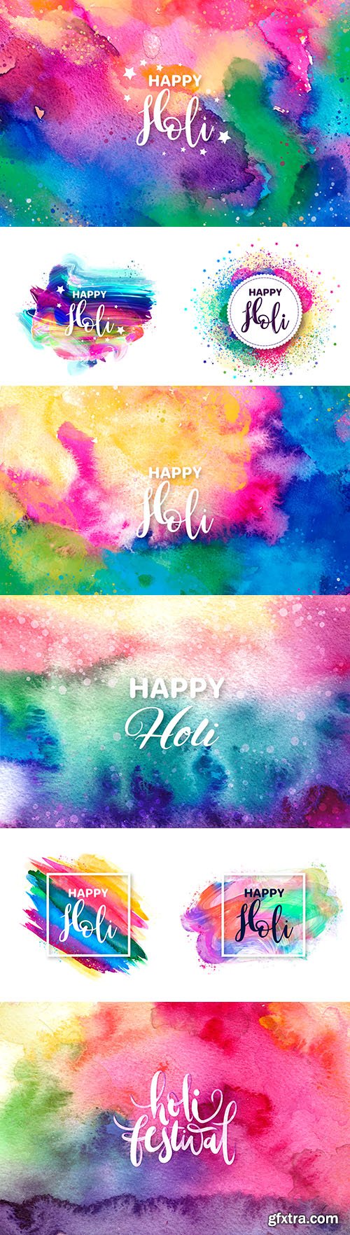Happy Holi festival traditional watercolor illustration