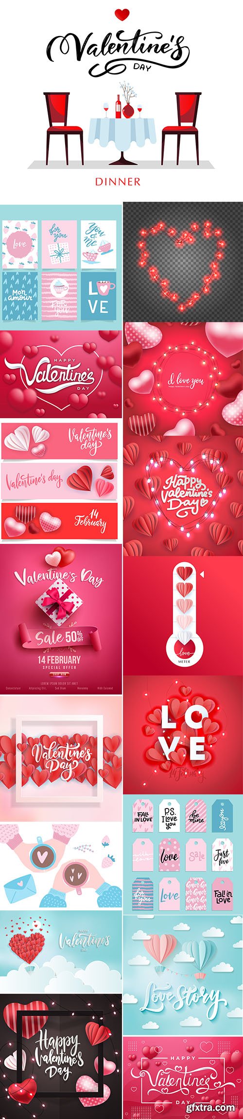 Vector Set of Romantic Valentines Day Illustrations Vol 7