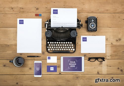 Typewriter with Devices, Stationery and Accessories Mockup 1 187518380 Typewriter with Devices, Stationery and Accessories Mockup 1 187518380