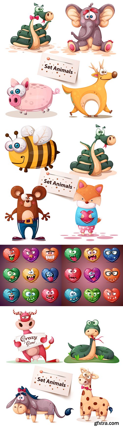 Funny heart and funny set characters illustration