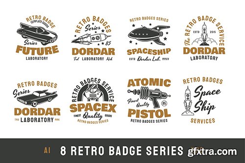 8 Retro / Vintage Badges