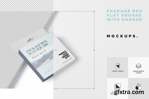 Package Box Mockup - Flat Square with Hanger