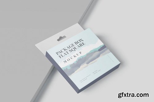 Package Box Mockup - Flat Square with Hanger