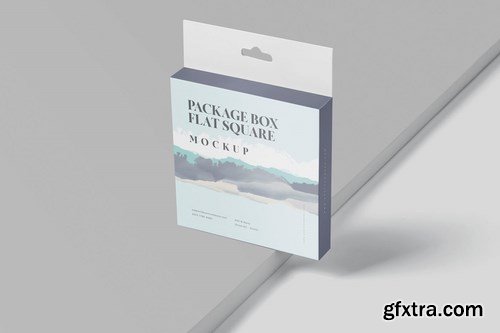 Package Box Mockup - Flat Square with Hanger