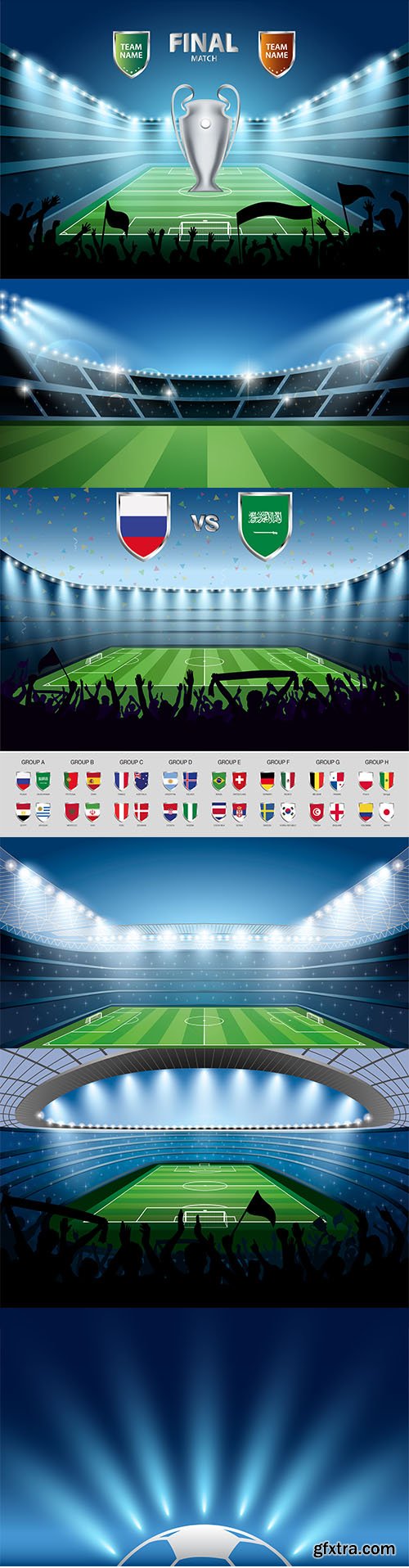Vector Set of Soccer Stadium Illustrations