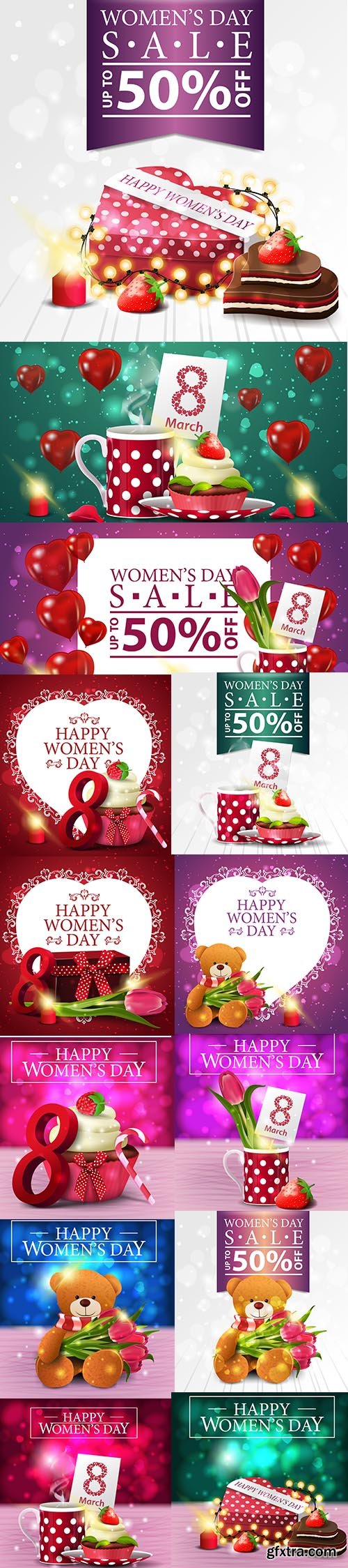 Vector Set of Womens Day Sale Illustrations