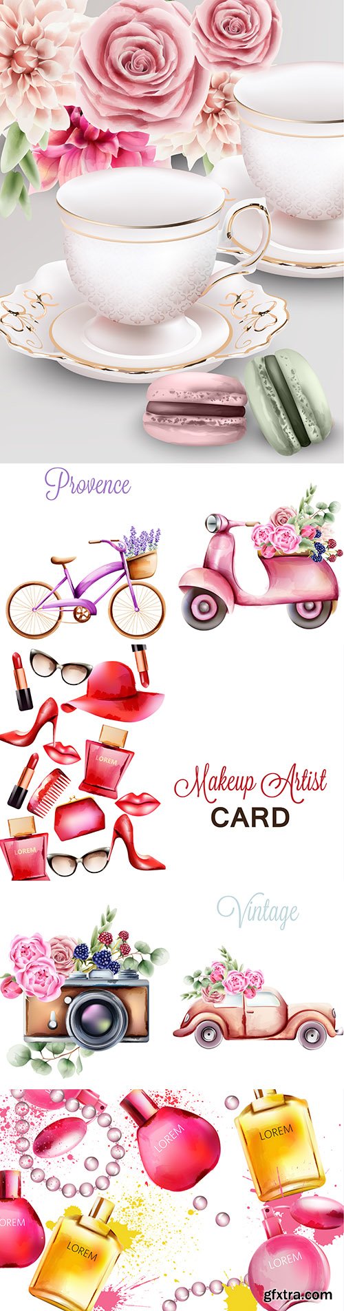 Female objects watercolor vintage illustration