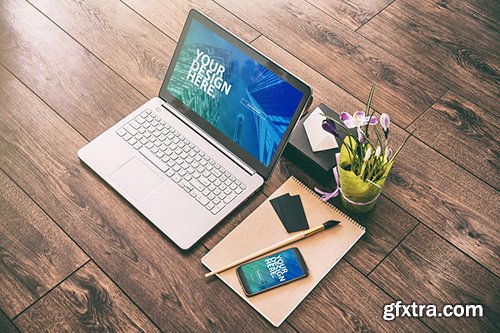 Laptop and Smartphone with Accessories Mockup 212964235 Laptop and Smartphone with Accessories Mockup 212964235