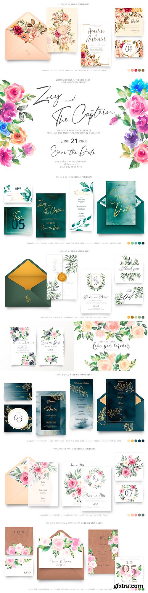 Wedding invitations floral elegant decorative template 9 