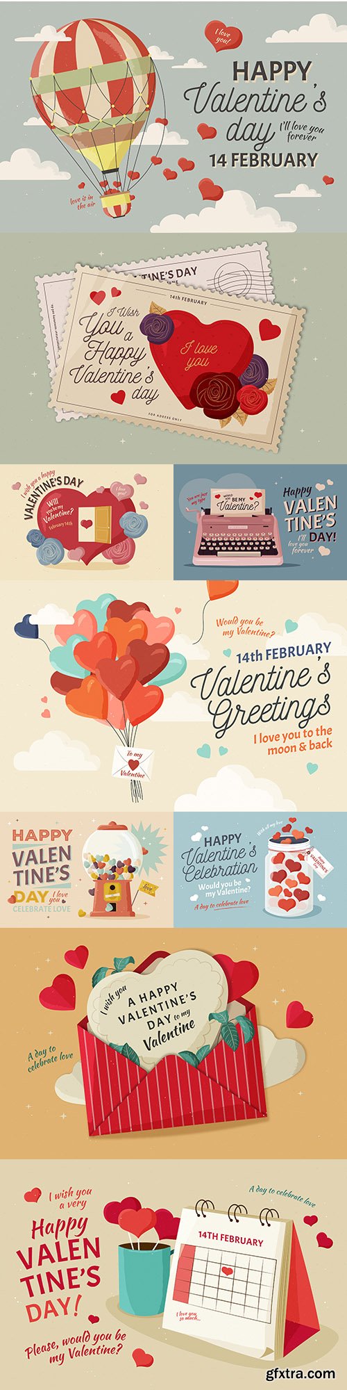 Happy Valentine's Day romantic vintage illustrations 45