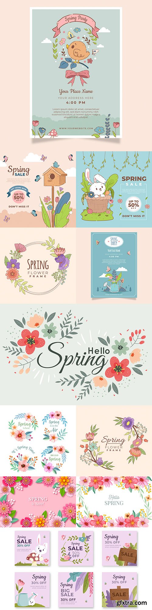 Hello spring floral decorative painted background 2